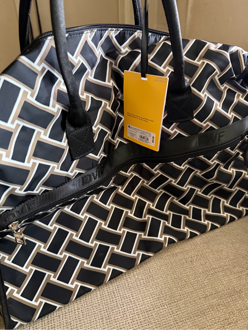 Diane Von Furstenberg Black and White Geometric Travel Tote